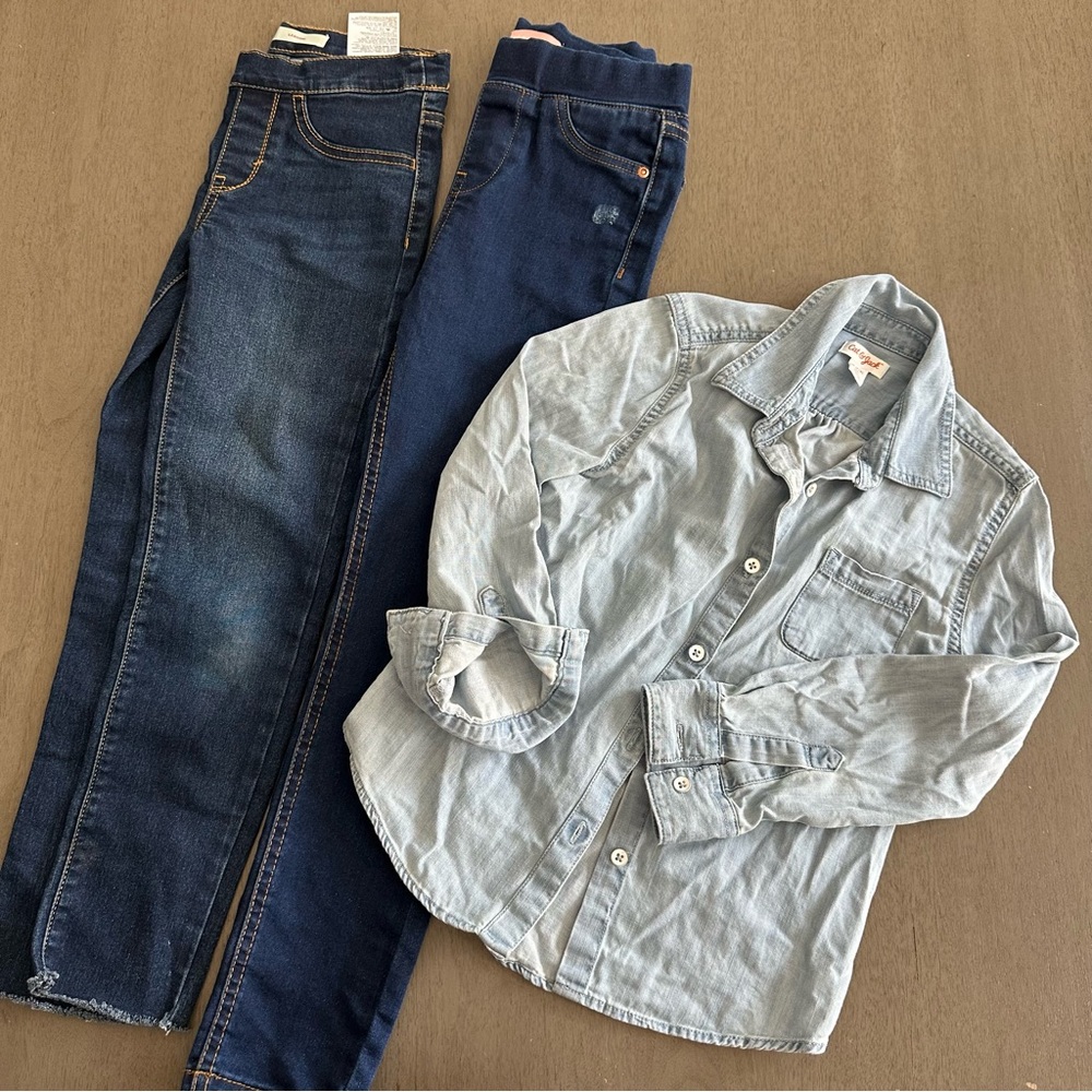 Bundle Denim Shirt and 2 Jeans Jeggings Girls Size 7